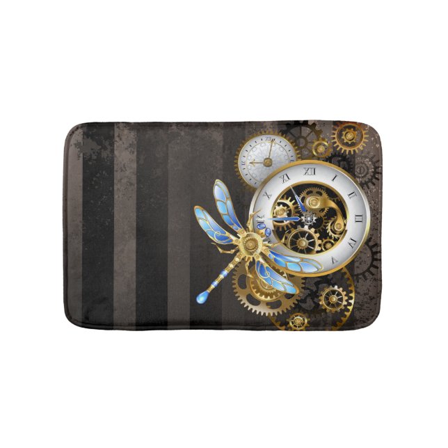 Steampunkuhr mit mechanischer Libelle Badematte (Vorderseite)
