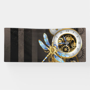 Steampunkuhr mit mechanischer Libelle Banner