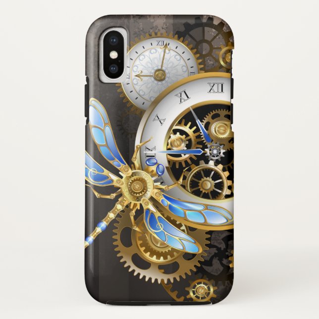 Steampunkuhr mit mechanischer Libelle Case-Mate iPhone Hülle (Rückseite)