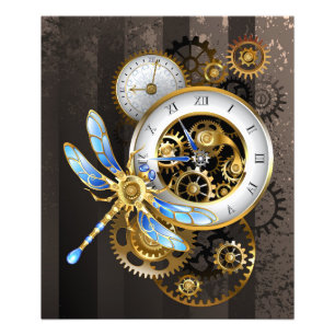Steampunkuhr mit mechanischer Libelle Fotodruck