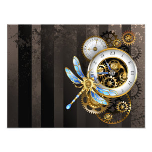 Steampunkuhr mit mechanischer Libelle Fotodruck