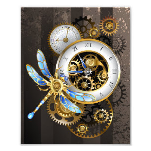 Steampunkuhr mit mechanischer Libelle Fotodruck