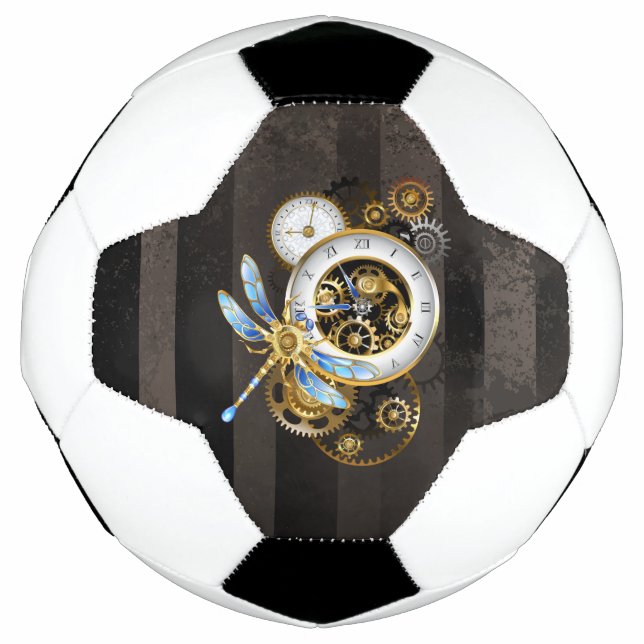 Steampunkuhr mit mechanischer Libelle Fußball (Vorderseite)