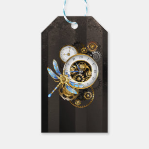 Steampunkuhr mit mechanischer Libelle Geschenkanhänger