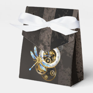 Steampunkuhr mit mechanischer Libelle Geschenkschachtel