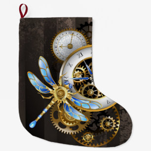Steampunkuhr mit mechanischer Libelle Großer Weihnachtsstrumpf