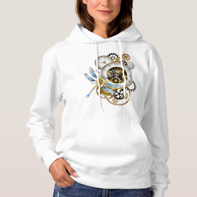 Steampunkuhr mit mechanischer Libelle Hoodie (Vorderseite)