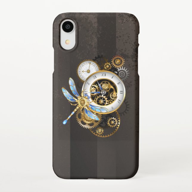 Steampunkuhr mit mechanischer Libelle iPhone Hülle (Rückseite)