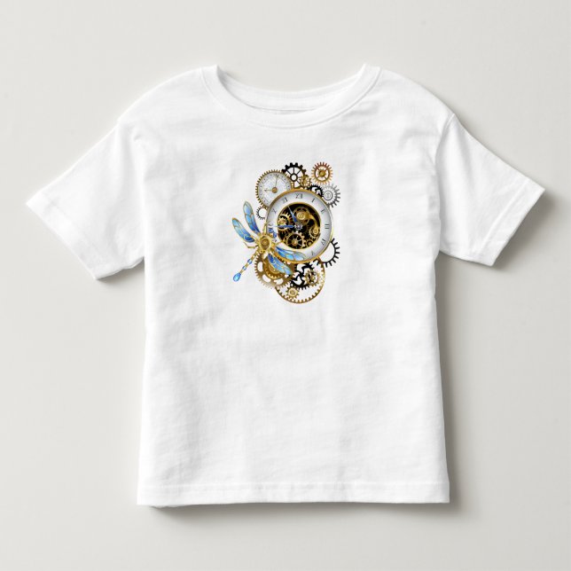 Steampunkuhr mit mechanischer Libelle Kleinkind T-shirt (Vorderseite)