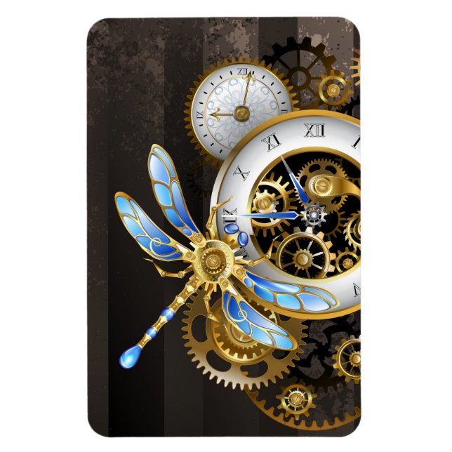 Steampunkuhr mit mechanischer Libelle Magnet (Vertikal)