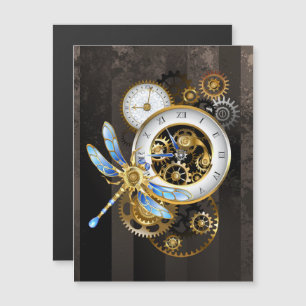 Steampunkuhr mit mechanischer Libelle Magneteinladung