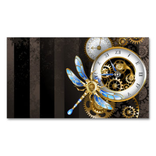 Steampunkuhr mit mechanischer Libelle Magnetische Visitenkarte