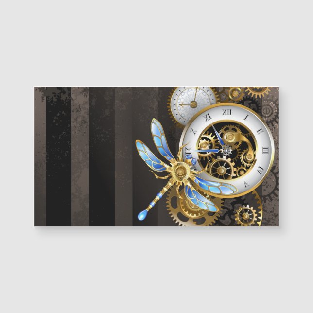 Steampunkuhr mit mechanischer Libelle Magnetkarte (Vorderseite)