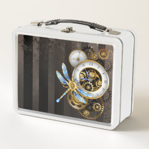 Steampunkuhr mit mechanischer Libelle Metall Brotdose
