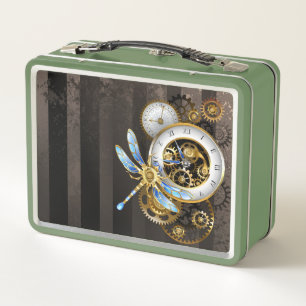 Steampunkuhr mit mechanischer Libelle Metall Brotdose