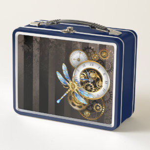 Steampunkuhr mit mechanischer Libelle Metall Brotdose