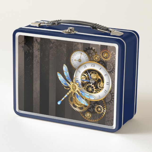 Steampunkuhr mit mechanischer Libelle Metall Brotdose (Vorderseite)