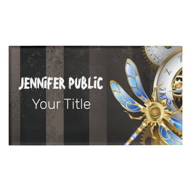 Steampunkuhr mit mechanischer Libelle Namenschild (Vorderseite)