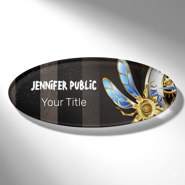 Steampunkuhr mit mechanischer Libelle Namenschild (Vorderseite)