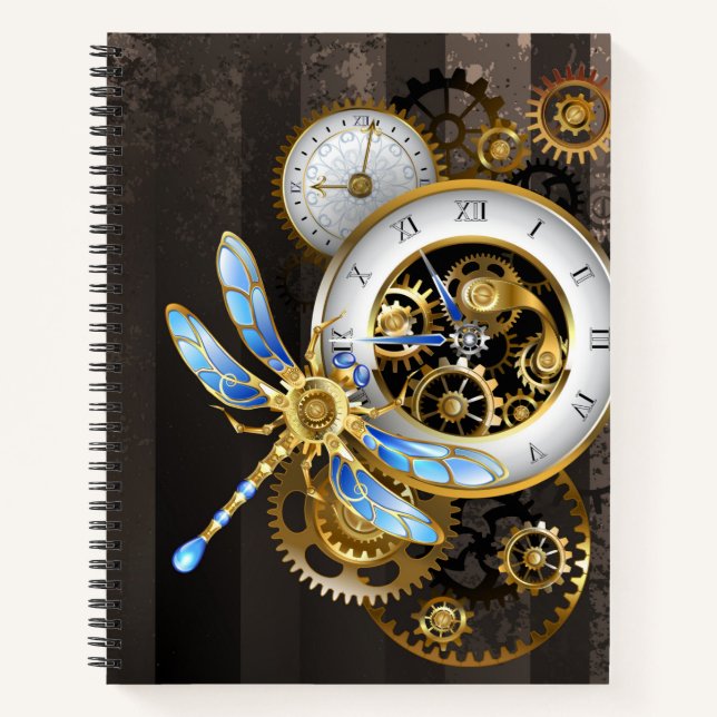 Steampunkuhr mit mechanischer Libelle Notizbuch (Vorderseite)
