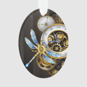 Steampunkuhr mit mechanischer Libelle Ornament