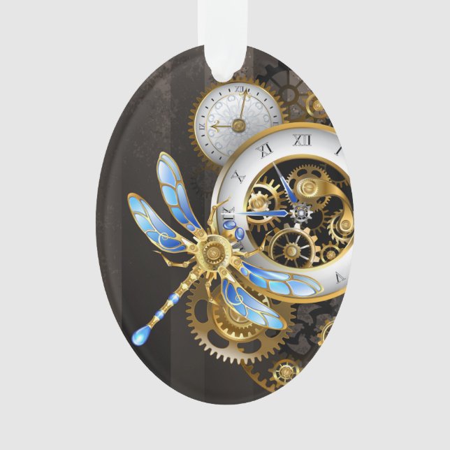 Steampunkuhr mit mechanischer Libelle Ornament (Vorderseite)