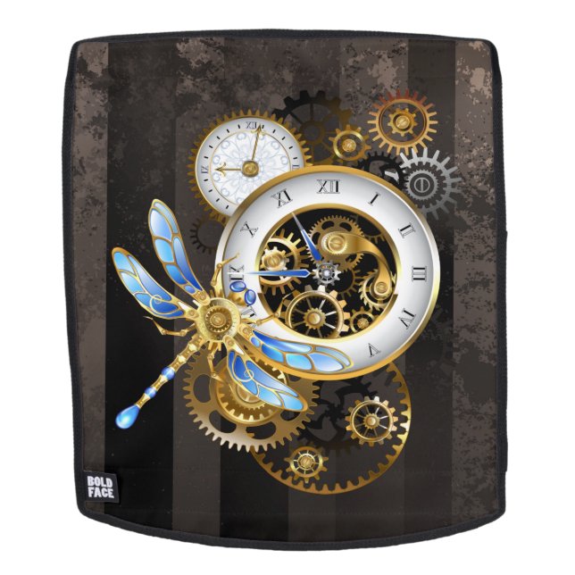 Steampunkuhr mit mechanischer Libelle Rucksack (Abnehmbare Front)