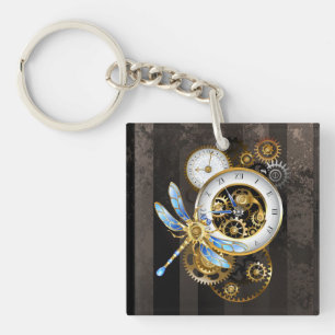 Steampunkuhr mit mechanischer Libelle Schlüsselanhänger