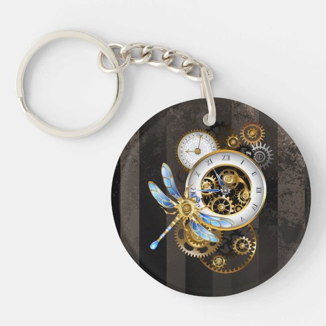 Steampunkuhr mit mechanischer Libelle Schlüsselanhänger (Vorderseite)