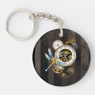 Steampunkuhr mit mechanischer Libelle Schlüsselanhänger