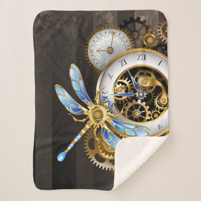 Steampunkuhr mit mechanischer Libelle Sherpadecke (Vorderseite)
