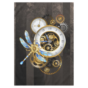 Steampunkuhr mit mechanischer Libelle Tischdecke