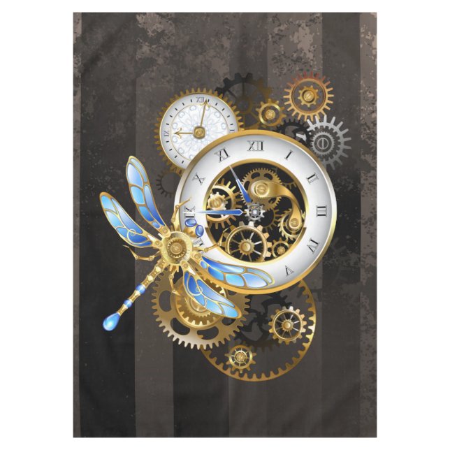 Steampunkuhr mit mechanischer Libelle Tischdecke (Vorderseite)