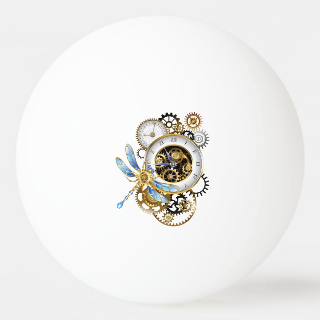 Steampunkuhr mit mechanischer Libelle Tischtennisball (Vorderseite)