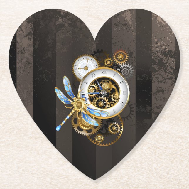 Steampunkuhr mit mechanischer Libelle Untersetzer (Vorderseite)