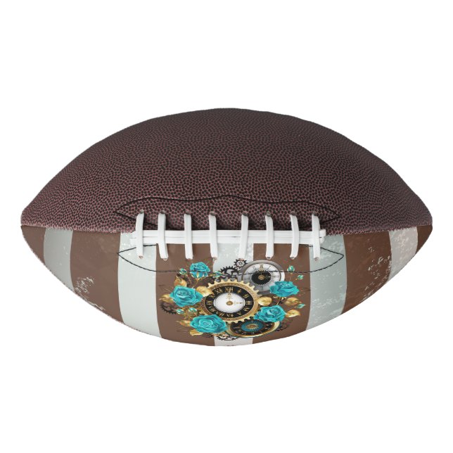 Steampunkuhr und türkisfarbene Rose auf Streifen Football (Vorderseite)