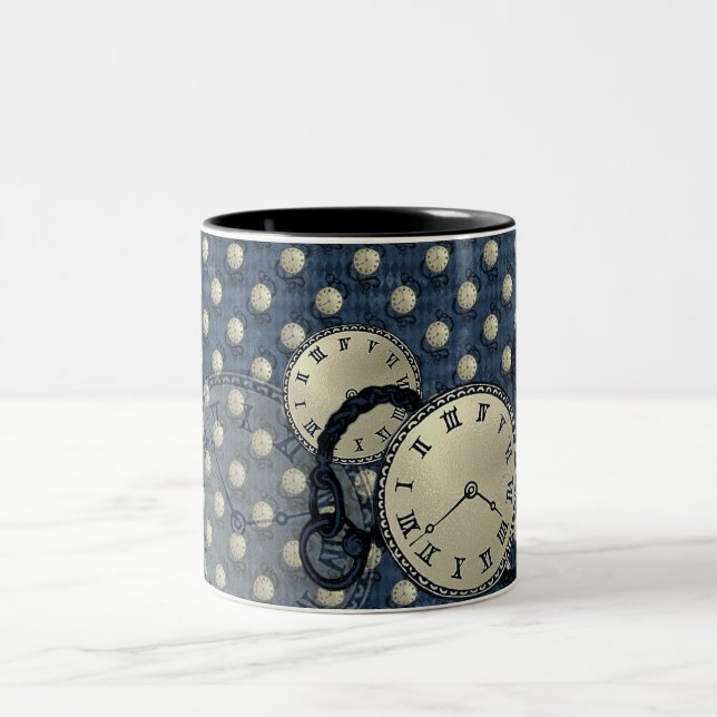 Steampunkuhren gotisch blau zweifarbige tasse (Mittel)