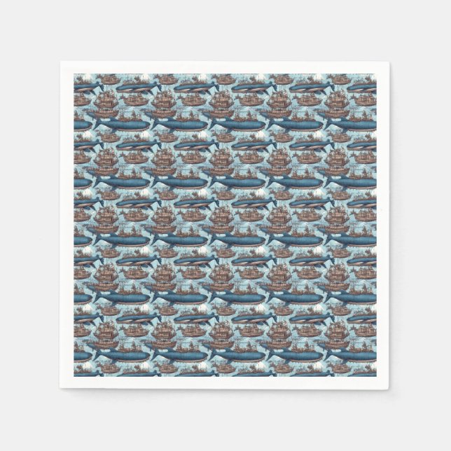 Steampunkwale und Schiffe Serviette (Vorderseite)