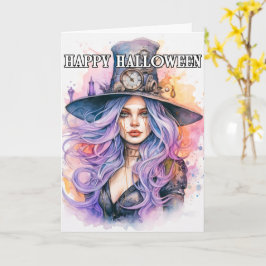 Steampunky Salem Hexe | Frohe Halloween Karte