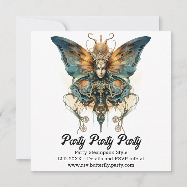 Steamwhirl Fritillary Butterfly Steampunk Wedding Ankündigung (Vorderseite)