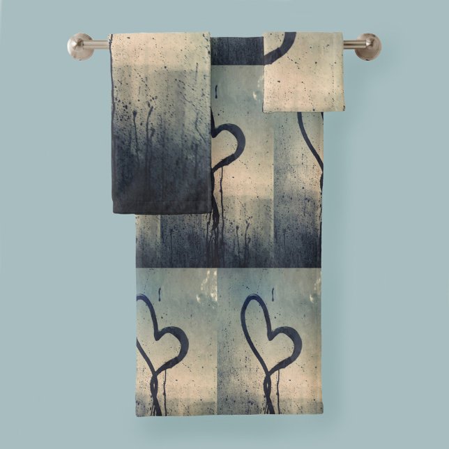 Steamy Hearts Blue Beige Black Badhandtuch Set (Von Creator hochgeladen)
