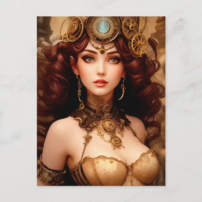 STEAMY STEAMPUNK LADY POSTKARTE (Vorderseite)