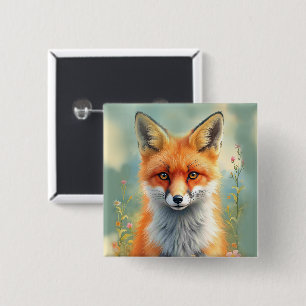 Stechende Augen eines schlauen roten Fuchses Button