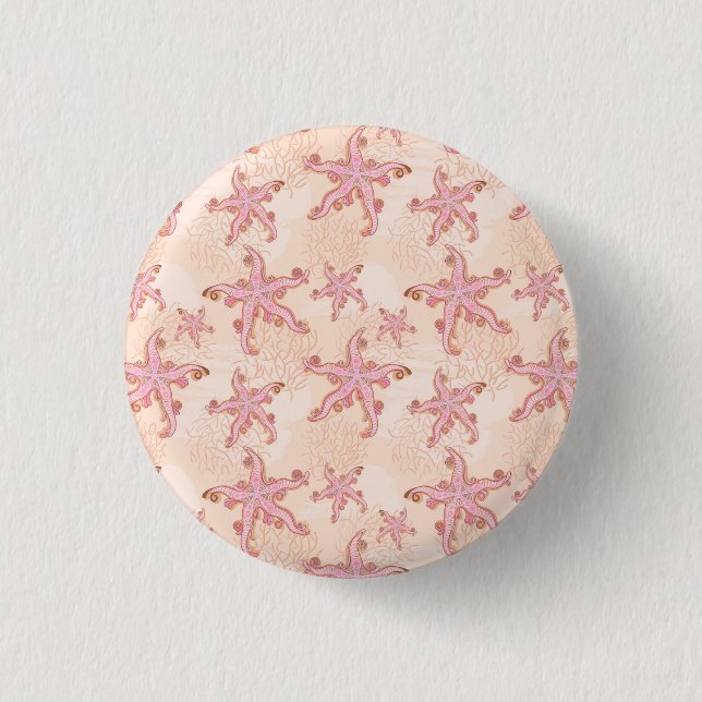 Stechfisch- und Korallenrosa-Muster Button (Vorderseite)