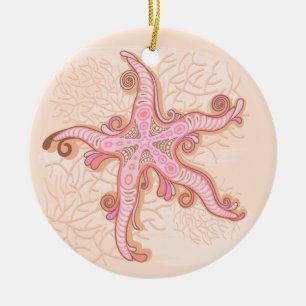 Stechfisch- und Korallenrosa-Muster Keramik Ornament