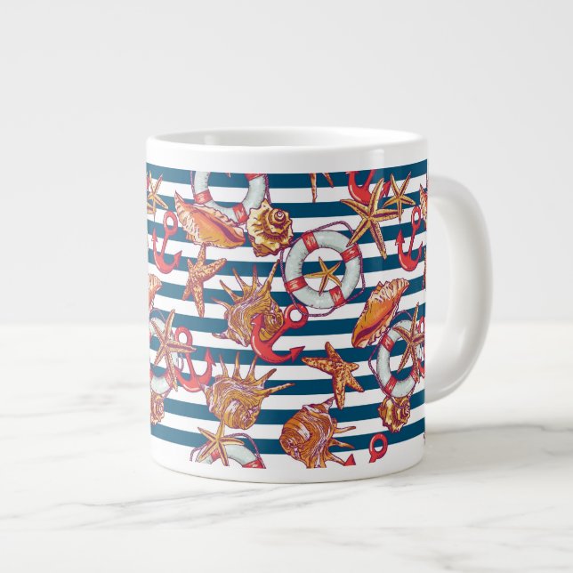 Stechfisch- und Streifenmuster Jumbo-Tasse (Vorderseite Rechts)