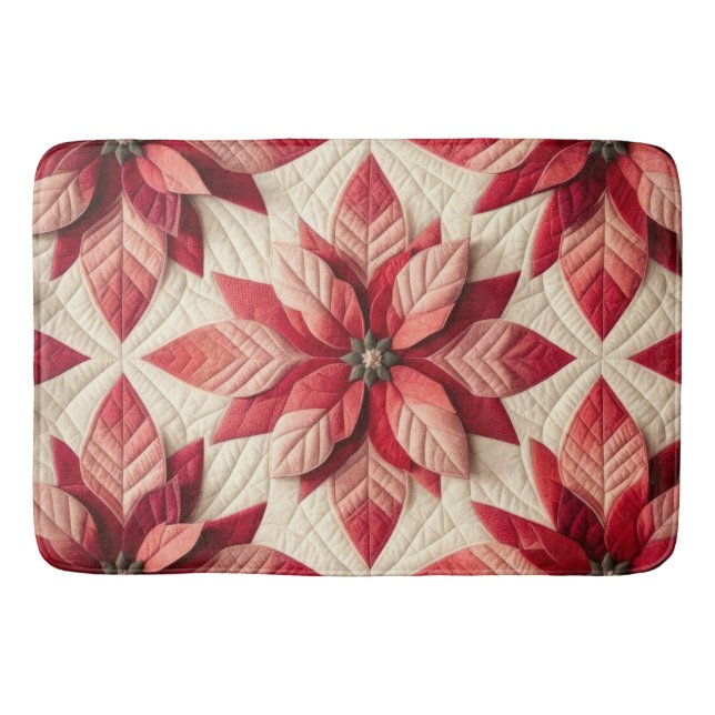 Stechmuster Poinsettia Cream Red Badematte (Vorderseite)