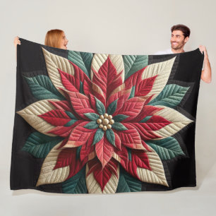 Stechmuster Poinsettia Rot Grün Schwarz Fleecedecke