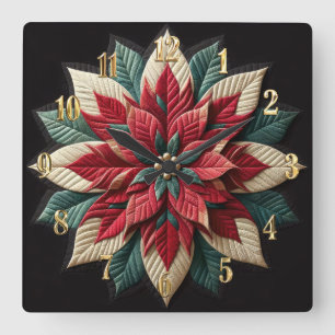 Stechmuster Poinsettia Rot Grün Schwarz Quadratische Wanduhr
