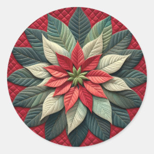 Stechmuster Poinsettia Rot Runder Aufkleber